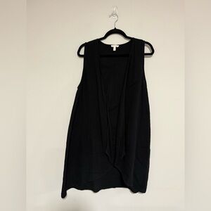 Eileen Fisher Black Sleeveless Drape Front Organic Gauze Cotton Vest Size Medium